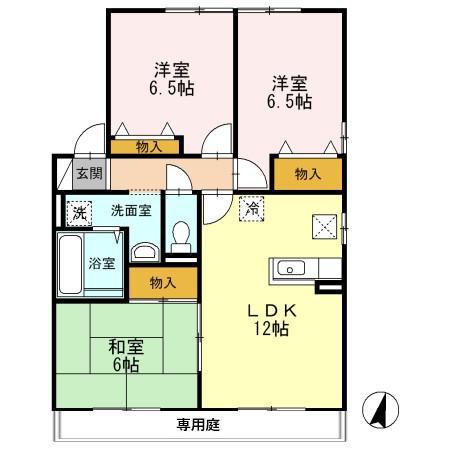 メルベーユ富の原C(3LDK/1階)の間取り写真