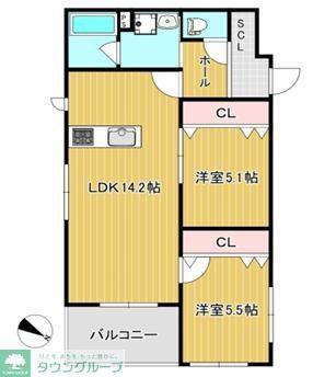ビックラック城南(2LDK/1階)の間取り写真