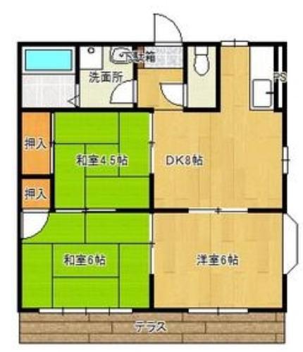 サンビレッジ津福(3DK/1階)の間取り写真