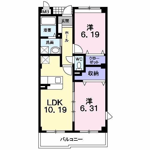 ルミナーレ松波(2LDK/2階)の間取り写真