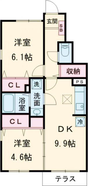 ギャランコートA(2LDK/1階)の間取り写真