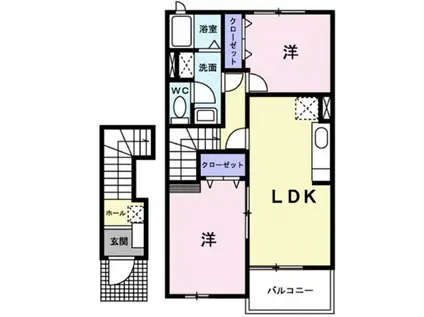 ヴィラ・ユニゾン A・B棟(2DK/2階)の間取り写真