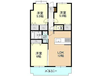 ドリームタウン三和 A棟(3LDK/1階)の間取り写真