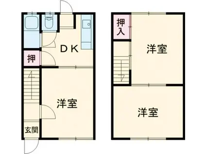 山陽電鉄本線 浜の宮駅 徒歩20分 2階建 築56年(3K/1階)の間取り写真