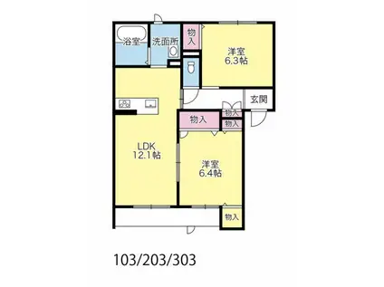 ベレオ西新浜 B棟(2LDK/3階)の間取り写真