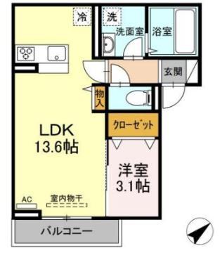グランシャリオ本庄(1LDK/2階)の間取り写真