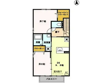 シャトル・プランタン(2DK/2階)の間取り写真