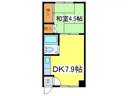 竹栄ハイツ(1DK/2階)の間取り写真