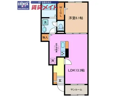 ライラック B(1LDK/1階)の間取り写真