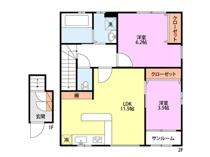 ヒルズソレイユ(2LDK/2階)の間取り写真