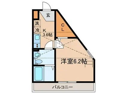 シュヴァルクラジュー横浜鴨居(1K/2階)の間取り写真