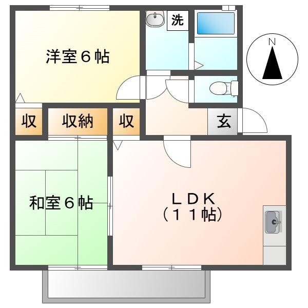 ビアン連島A棟(2LDK/2階)の間取り写真