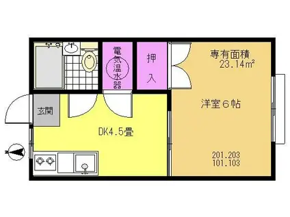 篠原エフシーハイツ(1DK/2階)の間取り写真