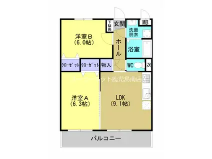 ウェネバーII(2DK/3階)の間取り写真