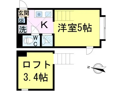 CASA ALBA(ワンルーム/2階)の間取り写真