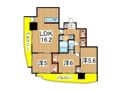 BRILLIANT VIEW CENTRAL PARK(3LDK/9階)の間取り写真
