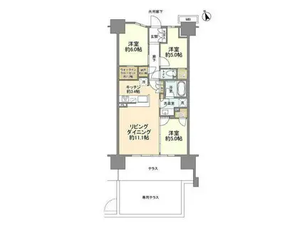ザ・ガーデンズ大田多摩川(3LDK/1階)の間取り写真