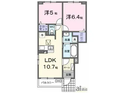 GROVE STAGE B棟(2LDK/1階)の間取り写真