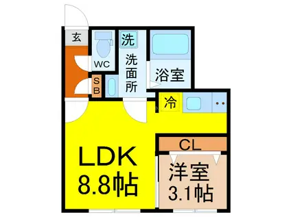 QUADOR今池イースト(1LDK/3階)の間取り写真