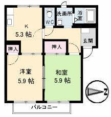 フレグランスAS D棟(2K/1階)の間取り写真