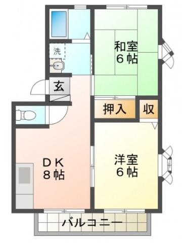 サンビレッジエリカB(2DK/1階)の間取り写真