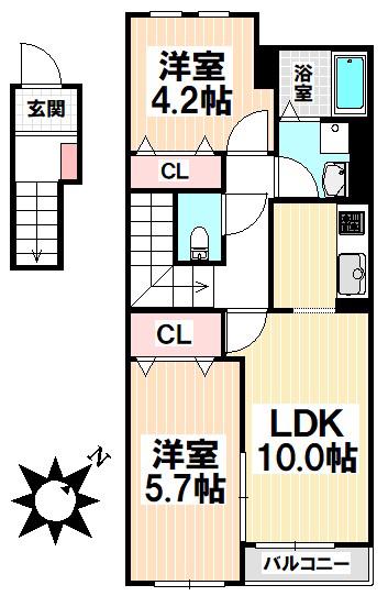 エバーガーデン鳴尾(2LDK/2階)の間取り写真