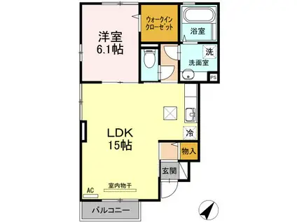ヴィブァン B棟(1LDK/1階)の間取り写真