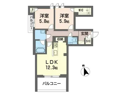 ベルクレール(2LDK/2階)の間取り写真