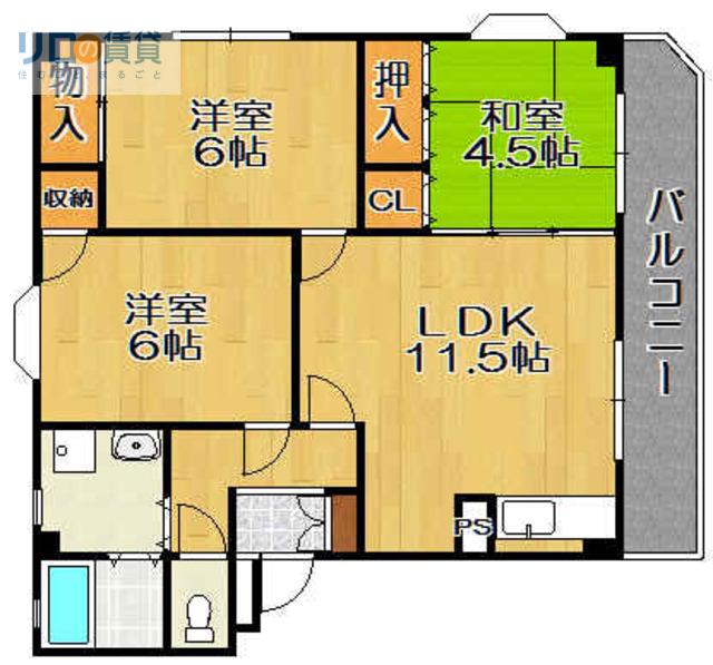 ファミーユ宝塚(3LDK/1階)の間取り写真