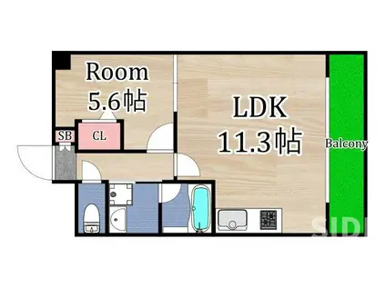 EWALU 城東(1LDK/2階)の間取り写真