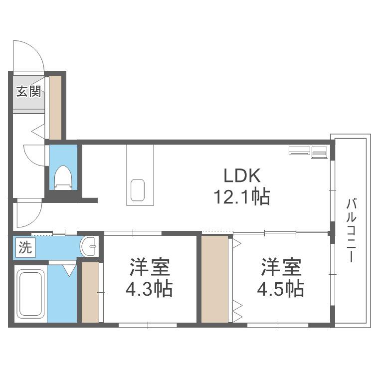 PORTEーBONHEUR N13(2LDK/1階)の間取り写真