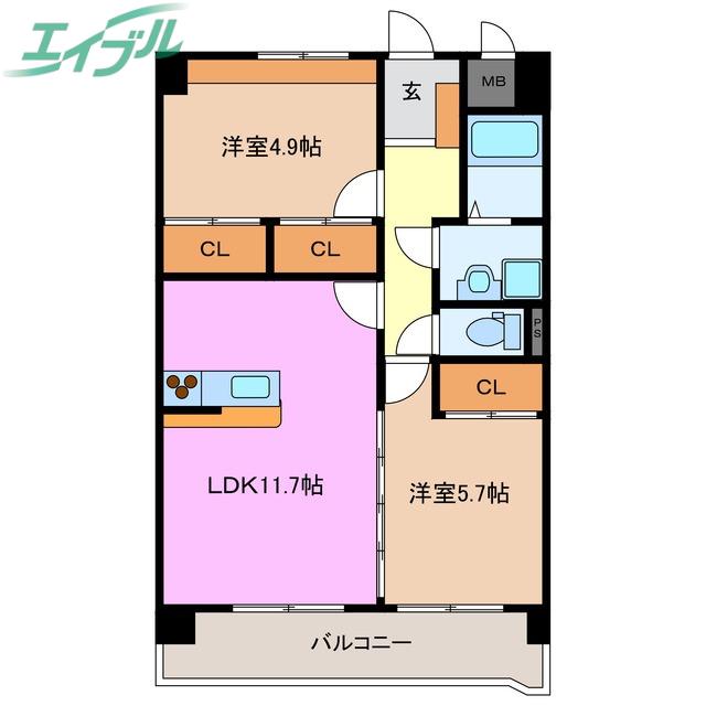 プリリアンスTAKEKOSHI A(2LDK/1階)の間取り写真