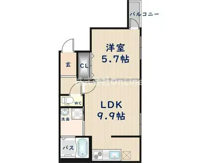 フジパレス瓜生堂(1LDK/1階)の間取り写真