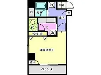 ウエスト1(1K/6階)の間取り写真