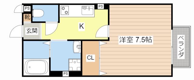 藤井ハイツ虫生野(1K/2階)の間取り写真
