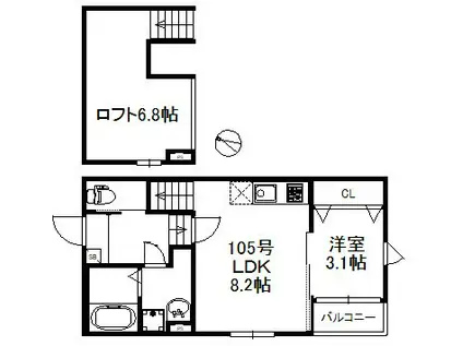 ハレクラニ鳥栖719(1LDK/1階)の間取り写真