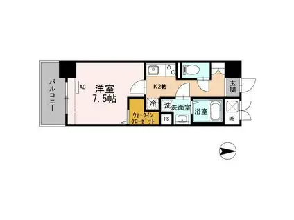 アヤコート(1K/2階)の間取り写真