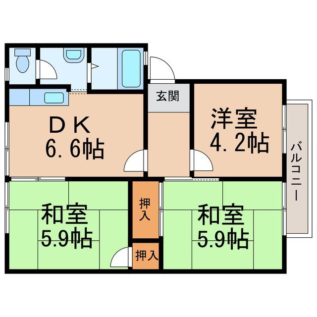 ウエストヒルズ(3DK/2階)の間取り写真