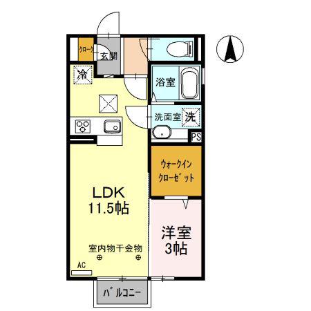 インセーム・ア・エリ(1LDK/1階)の間取り写真