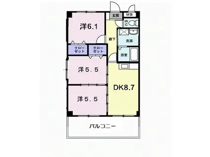 サルビアレジデンス II(3DK/2階)の間取り写真