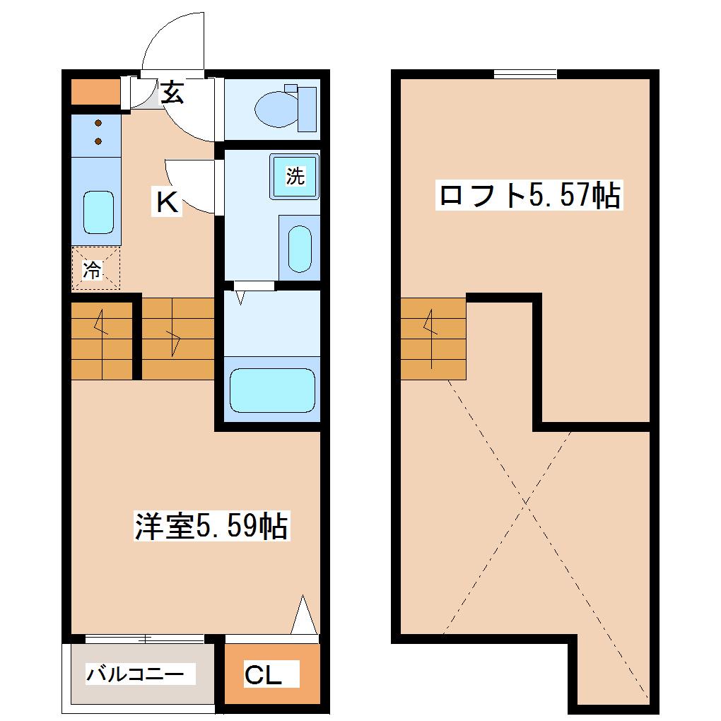 プレジール仙台(1K/2階)の間取り写真
