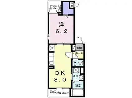 ボヌール花中館(1DK/3階)の間取り写真