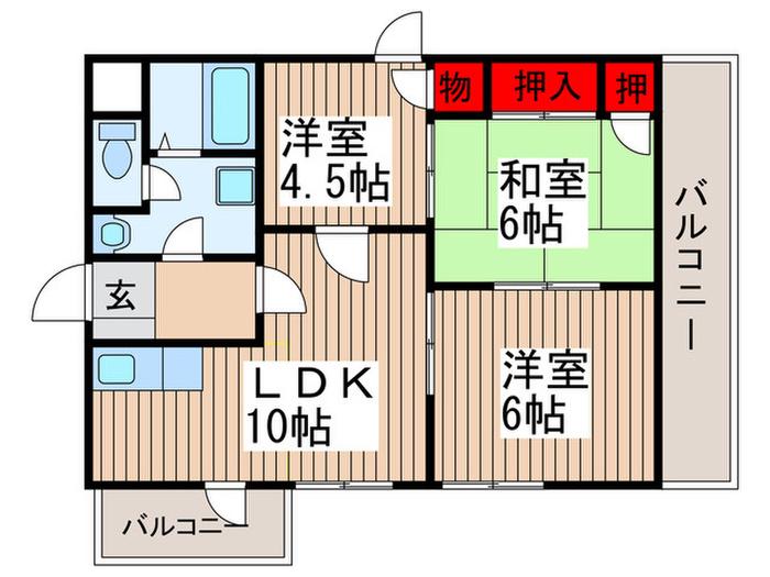 荒井第2ビル(3LDK/3階)の間取り写真