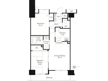 シャリエ本厚木(2LDK/3階)の間取り写真