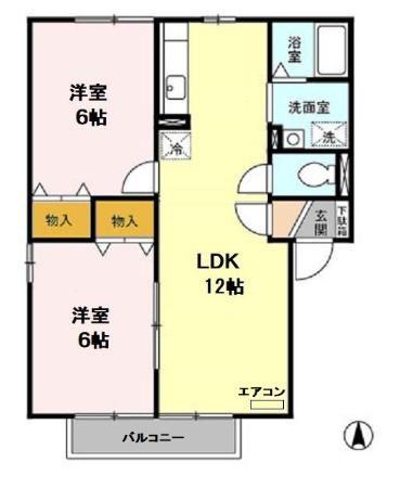 プランドール・ビューA(2LDK/2階)の間取り写真