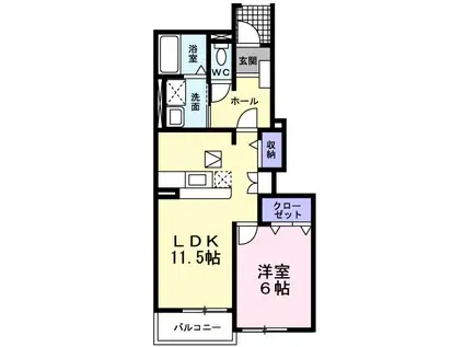 エスタシオン湯立(1LDK/1階)の間取り写真
