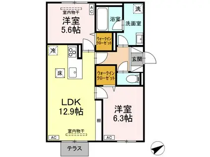 トリシア大慈寺町 A(2LDK/1階)の間取り写真