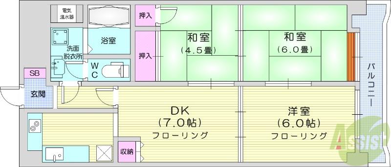 ライオンズマンション春日町(3DK/10階)の間取り写真