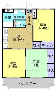 エトワール弐番街壱号館(3DK/2階)の間取り写真