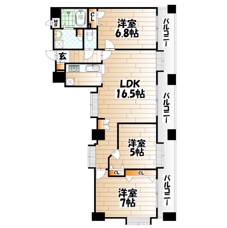 ニューサンリバー13番館(2LDK/5階)の間取り写真